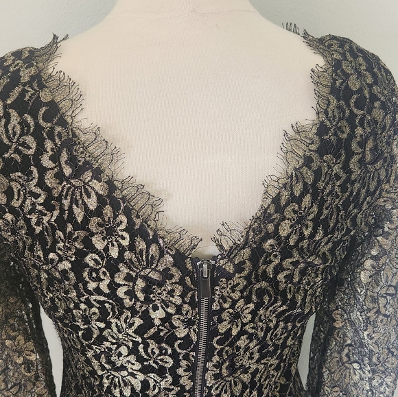 Diane Von Furstenberg DVF Zarita Dress Sz 10 Black Gold Lace Party Wedding - Picture 7 of 9
